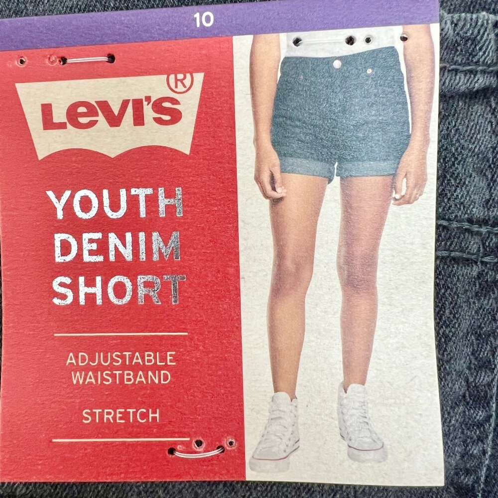 Levi's Girls' Kids Girlfriend Black Cuffed Hem Stretch Midrise Shortie Short 10 - Picture 12 of 13